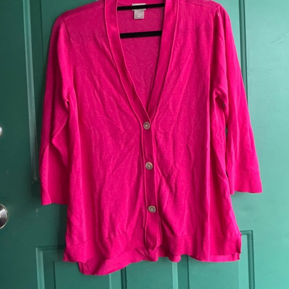 Chico's size 2 large Women's 3-Button Cardigan Sweater Pink - Picture 3 of 7